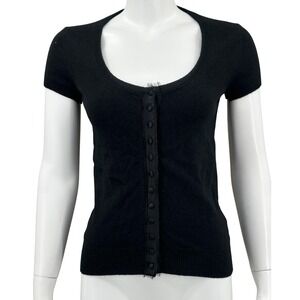 Michael Kors Sweater Womens Small Black Cashmere Short Sleeve Button Up Cardigan